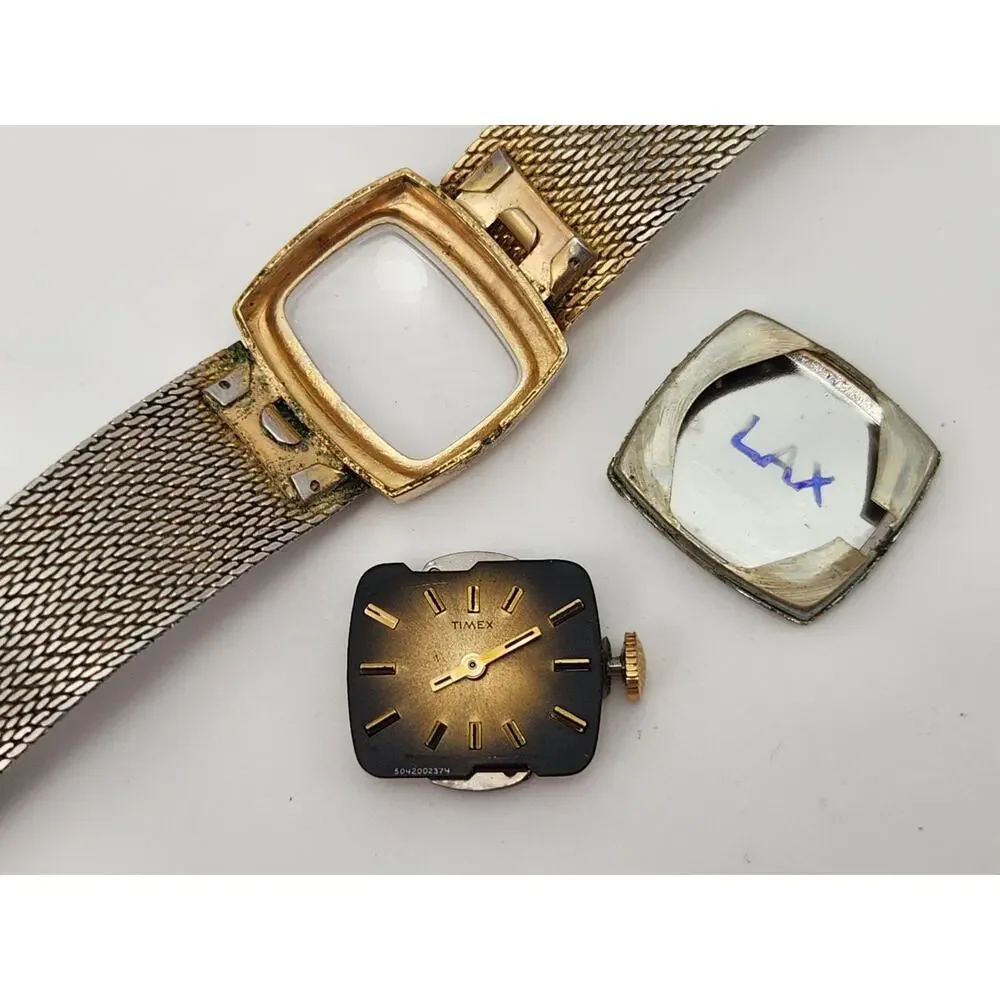 Vintage 1950s Timex Ladies Gold Dial Wind-Up Watch w/Mesh Band - PARTS/ REPAIR
